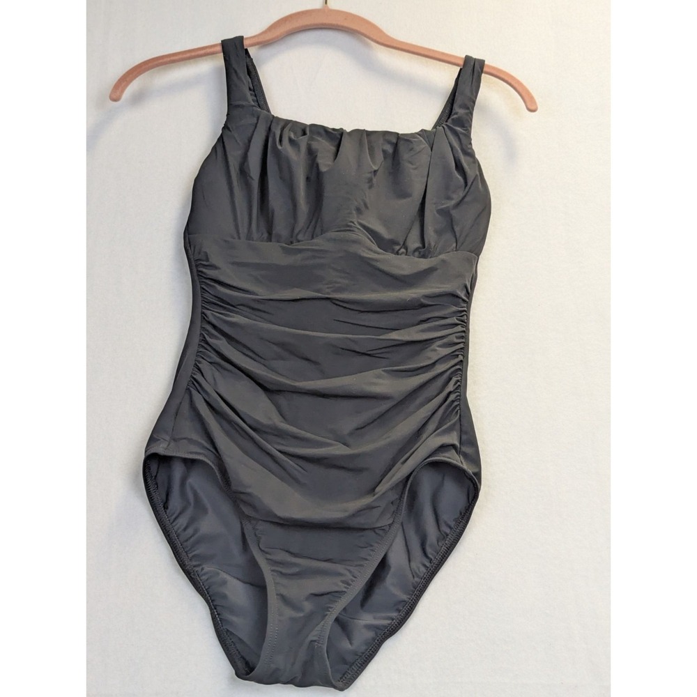 Lands End Womens Swimsuit Size 6P Black Ruched One Piece Nylon